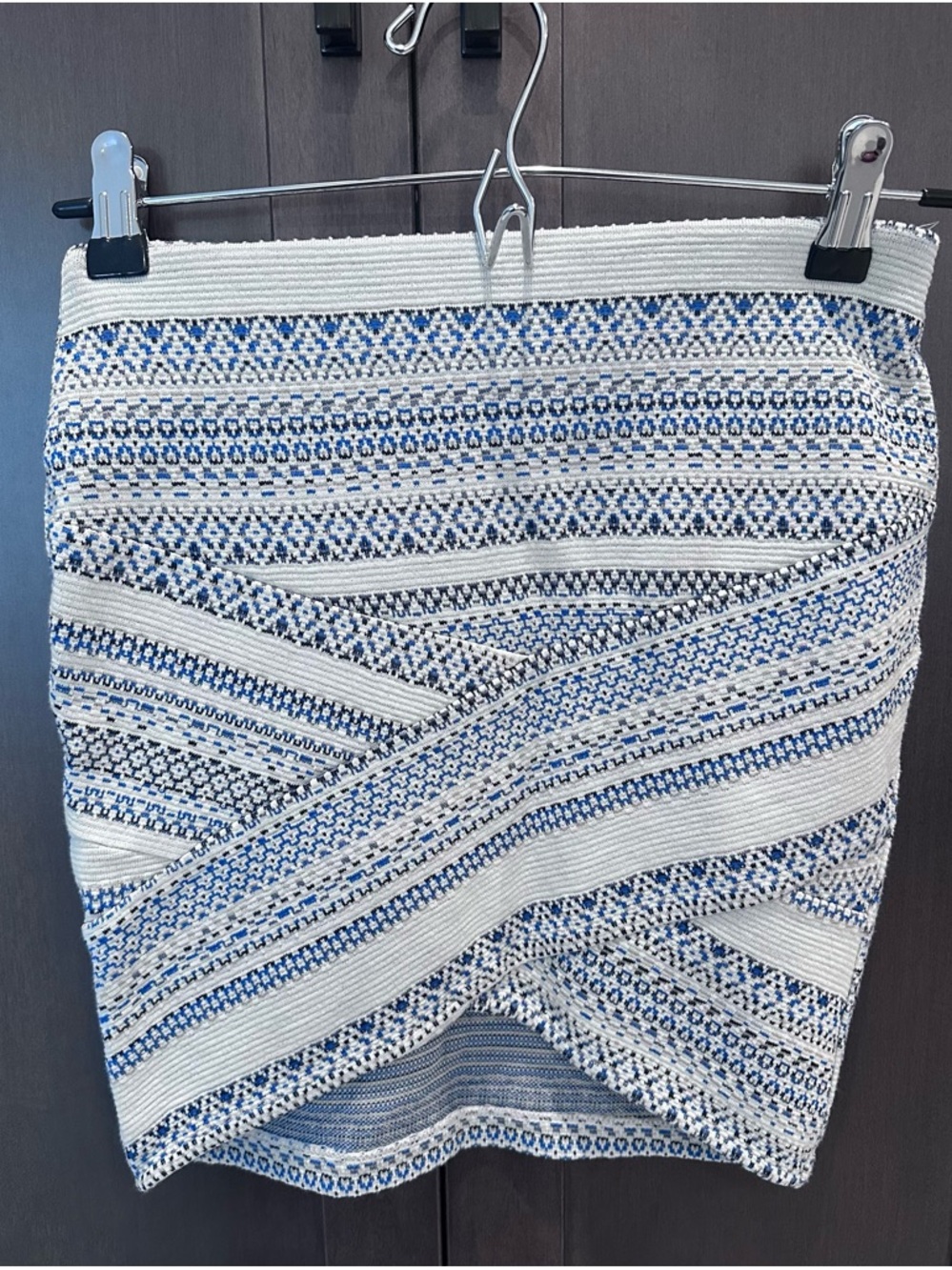 Pinkie Blue & White Wrap-Front Mini Skirt